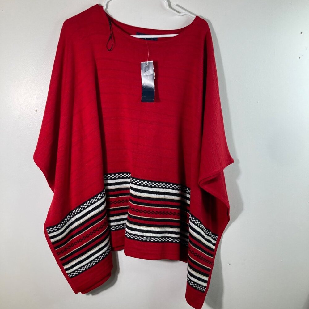 Womens Jones New York Wool Blend Poncho Wild Cherry Combo OS NWT